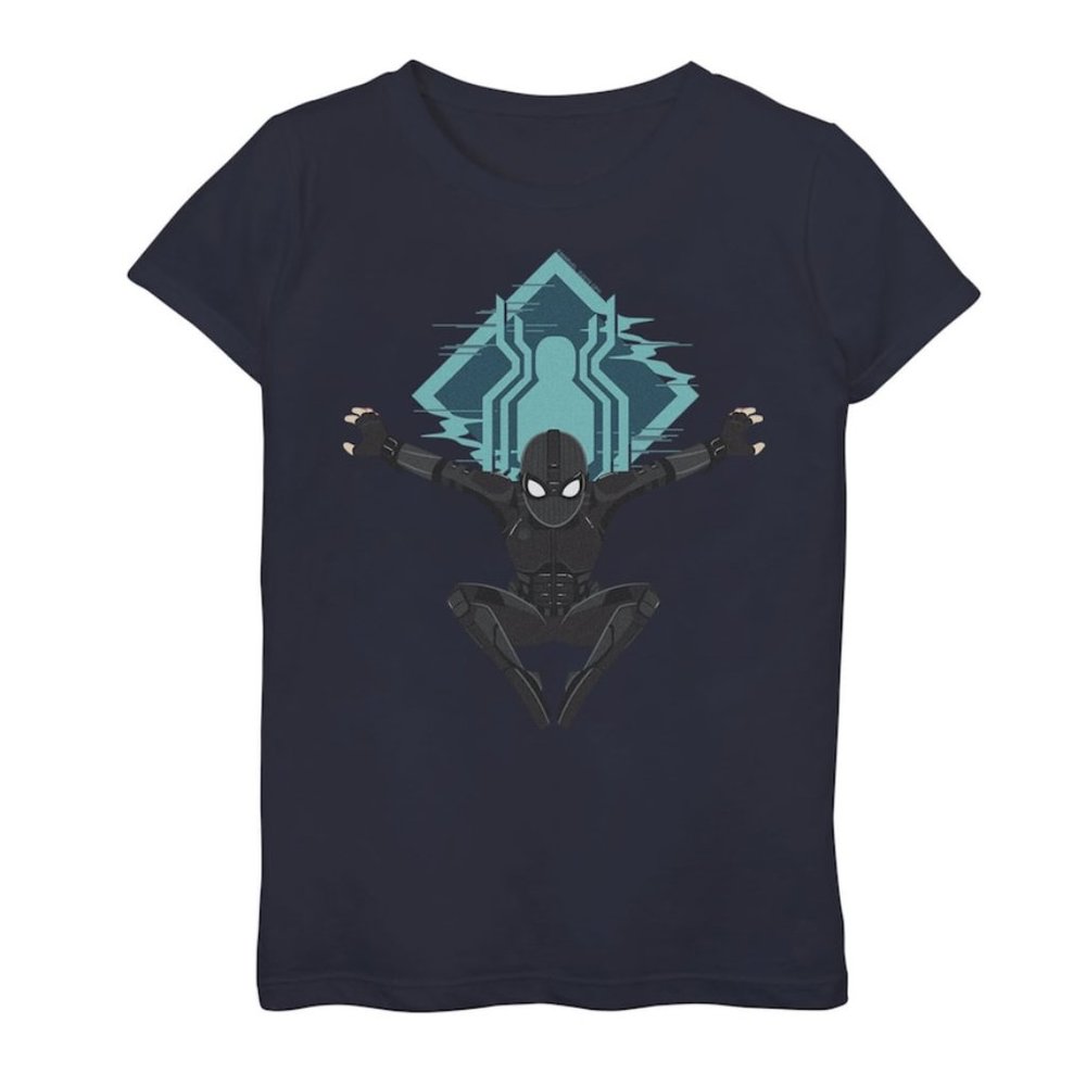 MARVEL Spider-Man Girls T-Shirt Navy Blue Large 10/12 Stealth Suit Tee NEW